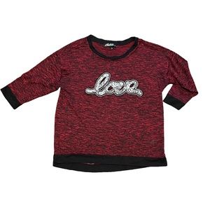 Absolutely famous red and black shirt says LOVE size Small (S) 3/4 sleeve